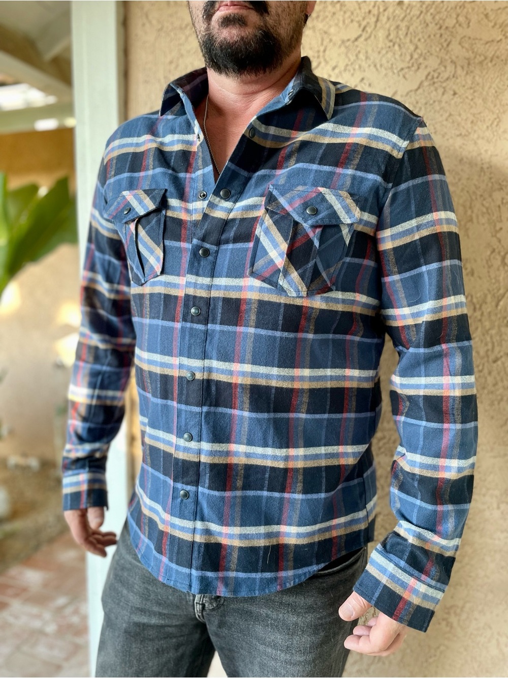 Jockey Navy and Cream Plaid Button-Front Shirt